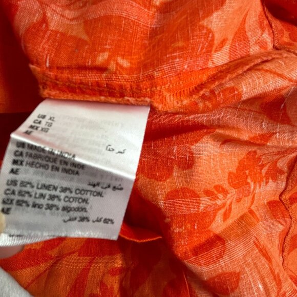 Charter Club Luxury Womens Orange Floral Linen-Blend Button-Front Blouse XL NWOT - Picture 4 of 9